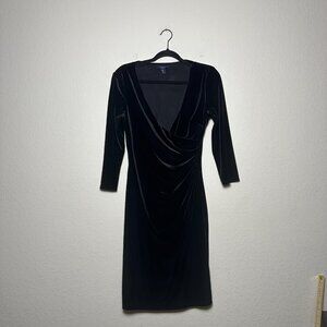 Chaps Velvet Velour Dress Sleeved Women 10 V-Neck Formal Black Cocktail Classy